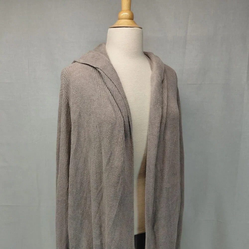 Barefoot Dreams CozyChic Ultra Lite taupe hooded open front cardigan SZ 3XL - Picture 3 of 11